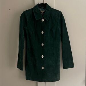 Dennis Basso Dark Green Suede Trench Coat